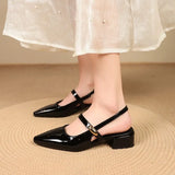 White Leather Pointed Toe Low Heel Heels Woman Shoes Pumps Fashion Buckle Strap Mules Sandals Zapatos Mujer