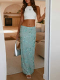 Sexy Beading Sequined Long Skirt Women Solid Low Waist Slim Straight Skirts Female Summer Lady Chic Beach Vacation Clothes JO6M