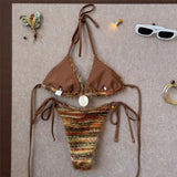 Printed Halter Bikini Women Swimwear Female Swimsuit High Leg Cut Padded Bather Bathing Suit Swim Two-pieces Bikini set K8119