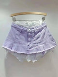 Women's Denim Skirt High Waist Pleated Patchwork Contrast Color Big Pockets Burrs A-line Mini Skirt 2026 Summer New SKIRTS 7W7E