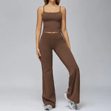 Yoga Suit Gym Fitness Set Hanging Neck Slim Sports Tank Top High Waist Wide Leg Pants Tracksuit Outdoor Running Athletic Wear