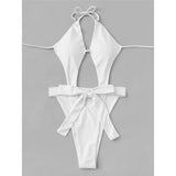 Sexy Cut Out Halter Trikini High Leg Cut One Piece Swimsuit Women Swimwear Female Monokini Padded Bather Bathing Suit Swim V7968