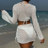 9 Colors New Long Sleeve With Skirt Bikini Female Swimsuit Women Swimwear Four-pieces Bikini set Bather Bathing Suit Swim V6358P