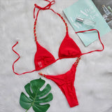 DEKA Brazilian Chain Bikini Set Women's Swimsuit Stylish Solid Thong Swimwear Diamond Separate Beachwear Bathing Suit