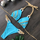 Patchwork Halter High Cut Knitted Bikini Women Swimwear Female Swimsuit Two-pieces Bikini Set Brazilian Bather Bathing Suit Swim