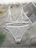 Women's thin without steel ring lifting and gathering gray sexy ultra short underwear triangle underwear set YS2731