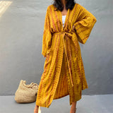 New 10 Colors Printed Long Sleeve With Belt Tunic Beach Cover Up Cover-ups Beach Dress Beach Wear Beachwear Female Women V4521