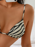 Women's Zebra Stripe Print Bikini Set Casual Sexy Backless Tie Swimwear Top Beach Vacation Two-Piece Swimsuit