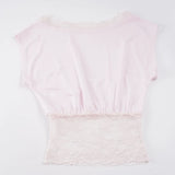 Summer T-shirt lace off-shoulder short-sleeved T-shirt waist fashion versatile top