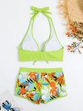 Halter Bikinis 2026 Women Printed Swimsuit Shorts High Waist Swimwear Female Bathers Swimming Bathing Suit Summer Beachwear