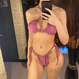 With Skirt Halter High Cut Strappy Bikini Female Swimsuit Women Swimwear Three-Pieces Bikini Set Bather Bathing Suit Swim V6398