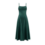 Australian Women's Back-cross-strap Hollow-out Camisole Dress With Chest Pleats Slim-fit Waist And Long Skirt Pure Desire ZJBL