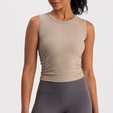 Women's Summer Nude I-Shaped Yoga Sports Vest Slimming Quick Dry Pleated Top for Fitness And Sports Activity