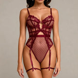 Toucheart Lace Sexy Skinny Babydoll Bodysuit Embroidery Erotic Private Adult Suit Solid Color Patchwork High Waisted Sexy Set