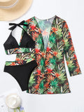 Halter Print Bikini 2026 Women Swimsuit With Kimono High Waist Swimwear Female Bathers Bathing Swimming Swim Suit Beachwear