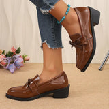 Patent Leather Bowknot Oxford Shoes Women Plus Size 43 Pointed Toe Thick Heel Pumps Woman Elelgant Slip On Pu Leather Shoes 2026