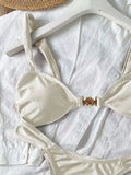 Sexy Metal Shell Ornament Bikini Set 2026 Women Hot Pink Pleate Push Up Bra Thong Swimsuit Summer Bathing Suit Micro Swimwear