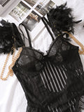Fashionable New Sexy Lace Spliced Flower Embroidery Mesh Backless Deep V Suspenders Sleeveless Bodysuits Charming Casual H2F1