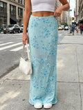 Women Summer Long Skirt for Beach Party Club Sequin Floral Embroidery Loose Fit Straight Skirt Casual Elegant Streetwear
