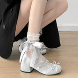Lolita Cross Strap Pink Round Toe Shoes Ladies Sweet Butterfly Knot Med Heels Mary Janes Shoes Women Fashion Party Shoes Mujer