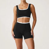Double Layered Contrasting Yoga Sets Women Shock-absorbing Sports Bra Gym Workout Clothes Outwear High Waist Pants Fitness Suits