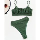 New Sexy Wrinkled Padded Female Swimsuit High Waist Bikini Women Swimwear Two-pieces Bikini Set Bather Bathing Suit Swim V3191