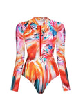 2024 New Print Long Sleeve One Piece Swimsuit Sexy Swimwear Women Backless Beachwear Surf Bathing Suit Push Up Monokini Female