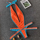 2025 Deep V Female Halter Swimwear One Piece Swimsuit Women Backless Monokini High Cut Wrap Around Bathing Suit Swim Bodysuit