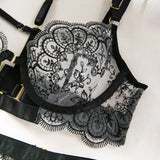 Toucheart 5 Piece Sexy Embroidery Underwear Set for Women Mesh Patchwork See-through Halter Underwear Garters Sexy Lingerie Set