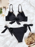Sexy Front Bow Knot Push Up Bikinis Two Pieces Solid Swimsuit Tie Bikini Swimsuit Swimwear Biquini Conjunto De Bikini Tankini