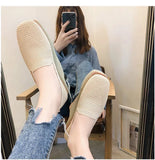 Spring and Autumn Flat Shoes Fashion Leisure Women's Flat Shoes Square Toe Knitting Elastic Comfortable Slip-on Boutique Shoes