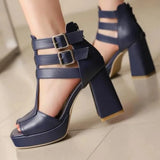 Summer New Style Fashion High-heeled Exposed Toes Women's Sandals Sexy Party Zipper Square Heel Women's Sandals Size 34-50