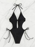 Monokini 2026 Drawstring Swimsuit One Piece Sexy Solid Hollow Swimwear Women Bathing Swimming Swim Suit Padded Beachwear Summer