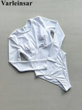 2026 Long Sleeve With Zipper Solid Women Swimwear One Piece Swimsuit Female Padded High Leg Cut Bather Bathing Suit Swim V7752