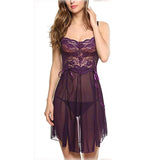 Women's Lace Trim Cami Nightdress - Sexy Side Slit & Mesh Panel, Perfect for Loungewear & Intimate Nights