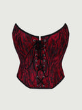 Corset Top Thin Without Lace Deep Red Body Shaping Chest Support Waist Tie Waist Tightening Corset Casaul Pure Desire Style Y43R