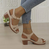 Women's Chunky Heel Sandals Strap Plus Size Shoes Solid Color One Line Fashion Sandals for Women Summer 2026