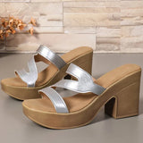 Summer Retro Pu Super Heel Slippers for Women 2025 Non-Slip Solid Wedges Women\'s Slippers Casual Open Toe Slides Female