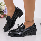 Patent Leather Bowknot Oxford Shoes Women Plus Size 43 Pointed Toe Thick Heel Pumps Woman Elelgant Slip On Pu Leather Shoes 2026