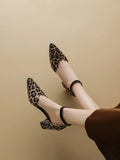 Zebra Leopard Animal Print Pointed Closed Toe Block High Heels Lady Mature Summer Shoes V-cut Designer Women Dress Pumps Sandals