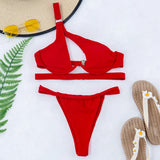 DEKA One Shoulder Bikini Set Women Solid Push Up Underwired Swimwear Beach Wear Thong Swimsuit Biquini Pleated Bathing Suits