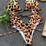 Leopard Deep V Neck Wrap Around High Cut Women Swimwear One Piece Swimsuit Female Monikini Tummy Cut Out Bathing Suit Swim Lady