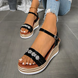 Crystal Decor Women's Wedges Sandals 2026 Summer Ankle Buckle Platform Gladiator Shoes Woman Comfort Casual High Heels Sandals