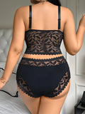 Women's Plus Size Sexy Lingerie Set Lace Floral Mesh Unlined Wireless Bra Breathable Sexy Lace Trim Panties 1Xl-4Xl