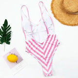 2025 Sexy Backless Striped Women Swimwear One Piece Swimsuit Female monokini High cut Trikini V Neck Bathing Suit Swim Bodysuit