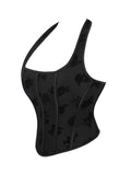 New black tube top hanging neck adjustable corset chest support gathered abdomen waist elastic palace corset.