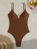2026 Splicing Underwired V-Bar Women Micro Thong Swimwear One Piece Swimsuit Female Backless Monokini High Cut Bathing Suit Swim