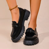 British Style Platform Loafers for Women Plus Size 43 Thick Heel Commute Work Shoes Ladies Comfort Thick Sole Pu Leather Shoes