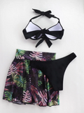 3 Piece Tropical Bikini Halter Push Up Swimsuit & Beach Shirt Swimwear Women 2026 Bathers Bathing Swimming Suit Female Beachwear