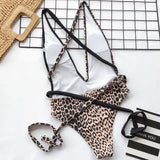 Sexy One Piece Swimsuit Swimwear Women Leopard Patchwork Cross Long Straps Deep V-neck Bathing Suit Beach Banadores Mujer 2026